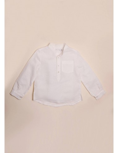 Camisa de bebe en lino blanco roto con bolsillo