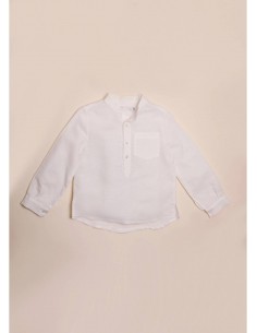 Camisa de lino con bolsillo blanco roto para niño